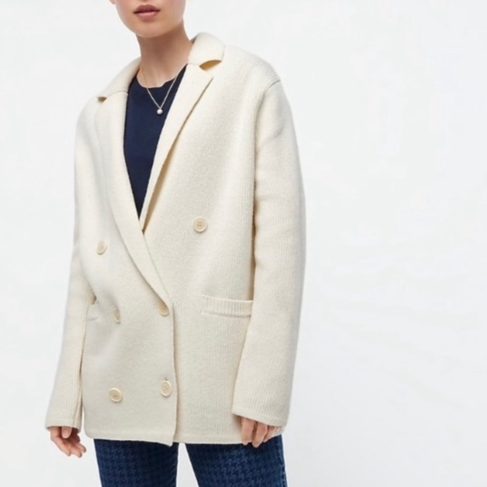 NWT J.Crew Cream Knit Double-Breasted Blazer, Sz M
